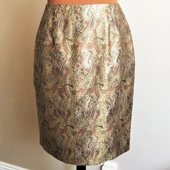 CHETTA B Gold Brocade 2-pc Skirt Set w/Mink Trim - Picture 13 of 16